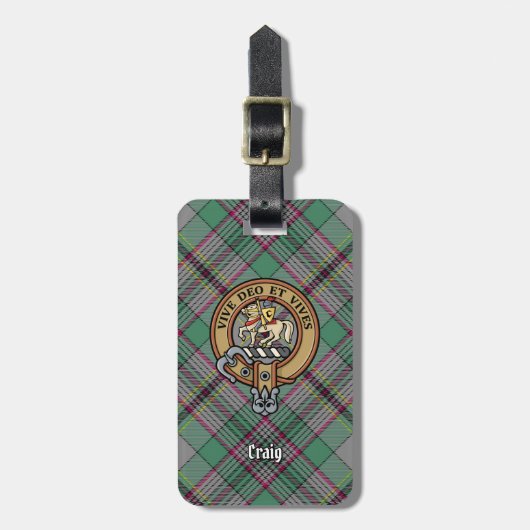 Clan Craig Crest over Tartan Bagagelabel (Voorkant verticaal)
