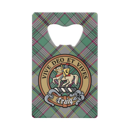 Clan Craig Crest over Tartan Creditkaart Flessenopener (Voorkant)