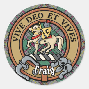 Clan Craig Crest over Tartan Ronde Sticker