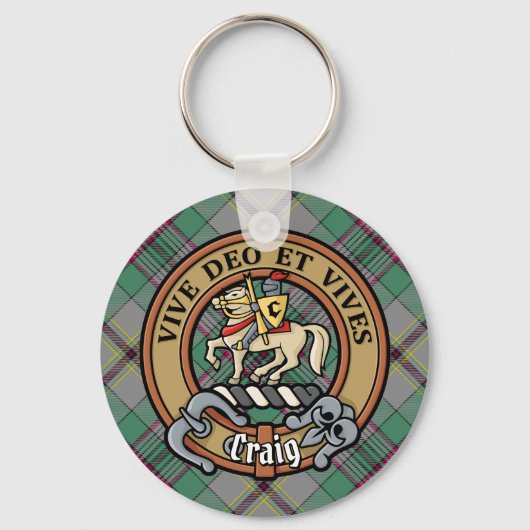 Clan Craig Crest over Tartan Sleutelhanger (Voorkant)