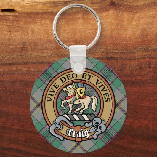 Clan Craig Crest over Tartan Sleutelhanger (Voorkant)