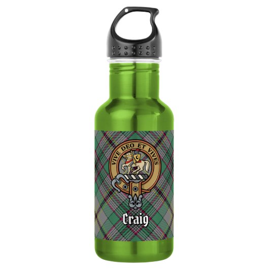 Clan Craig Wapen over Tartan Waterfles (Voorkant)