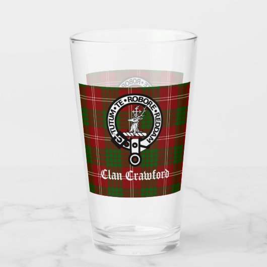 Clan Crawford Crest Badge en Tartan Glas (Achterkant)