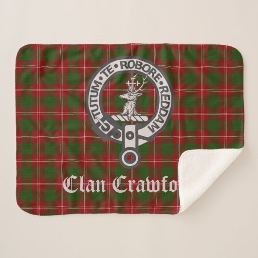 Clan Crawford Crest Badge en Tartan Sherpa Deken (Voorkant (horizontaal))