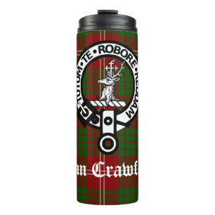 Clan Crawford Crest Badge en Tartan Thermosbeker