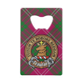 Clan Crawford Crest over Tartan Creditkaart Flessenopener (Voorkant)
