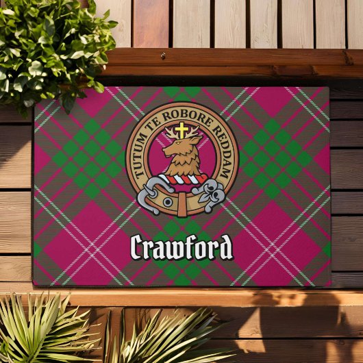 Clan Crawford Crest over Tartan Deurmat