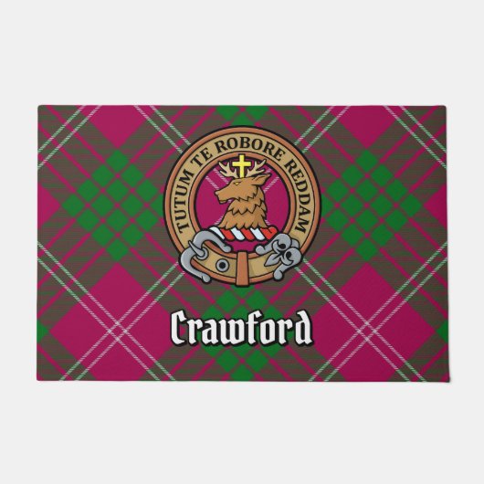 Clan Crawford Crest over Tartan Deurmat (Voorkant)