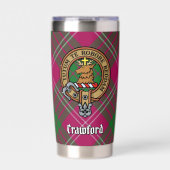 Clan Crawford Crest over Tartan Geïsoleerde Drinkbeker (Voorkant)