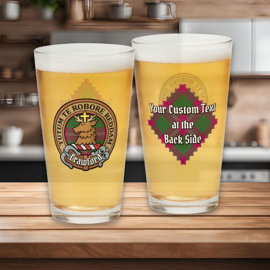 Clan Crawford Crest over Tartan Glas