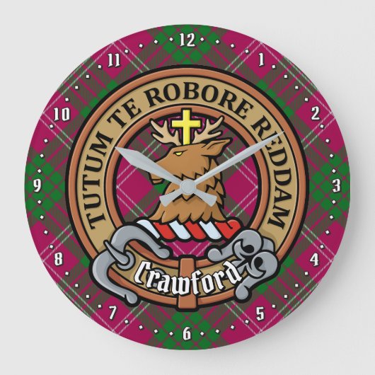 Clan Crawford Crest over Tartan Grote Klok (Voorkant)