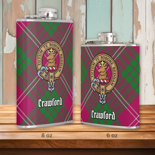 Clan Crawford Crest over Tartan Heupfles