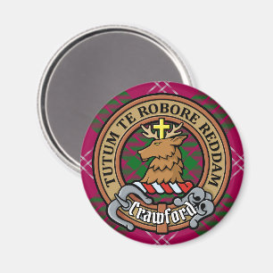Clan Crawford Crest over Tartan Magneet