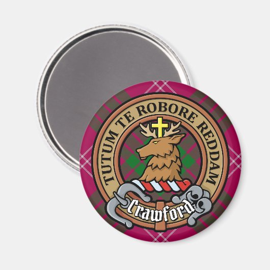 Clan Crawford Crest over Tartan Magneet (Voorkant / Achterkant)
