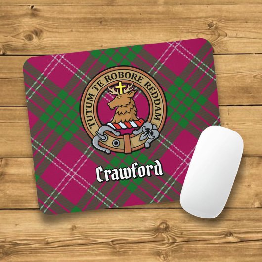 Clan Crawford Crest over Tartan Muismat