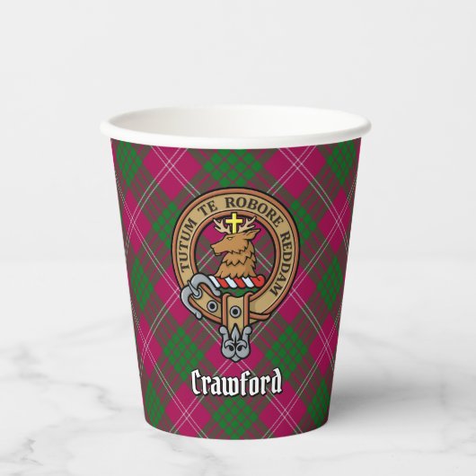 Clan Crawford Crest over Tartan Paper Cups Papieren Bekers (Voorkant)