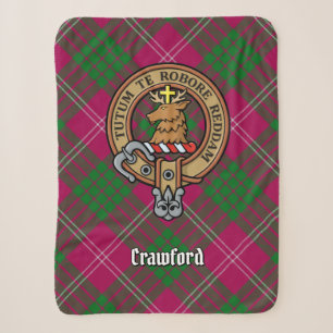 Clan Crawford Crest over Tartan Sherpa Deken