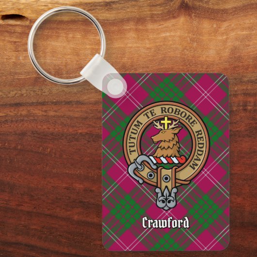 Clan Crawford Crest over Tartan Sleutelhanger (Voorkant)
