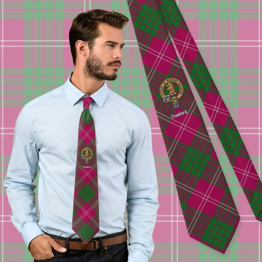 Clan Crawford Crest over Tartan Stropdas