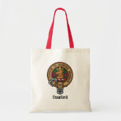 Clan Crawford Crest over Tartan Tote Bag (Voorkant)