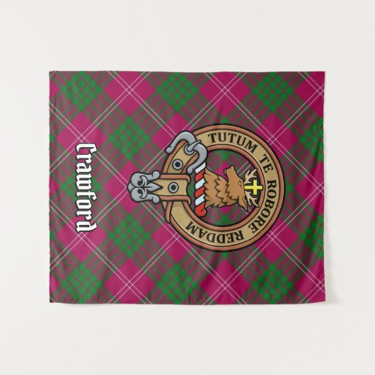 Clan Crawford Crest over Tartan Wandkleed (Voorkant (horizontaal))