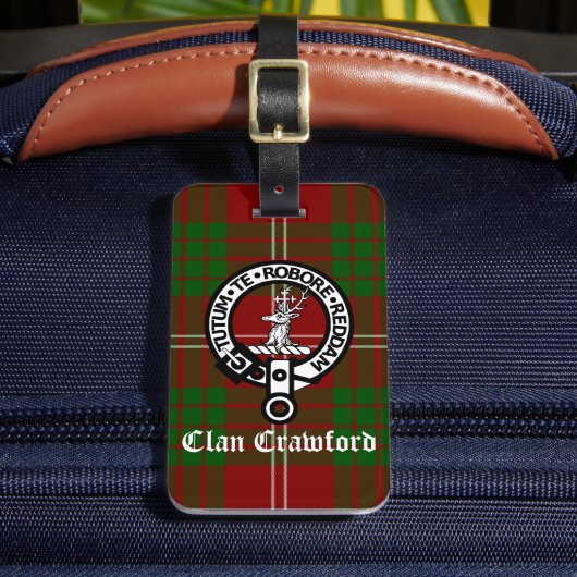 Clan Crawford Crest Tartan Bagagelabel (Voorkant Insitu 2)