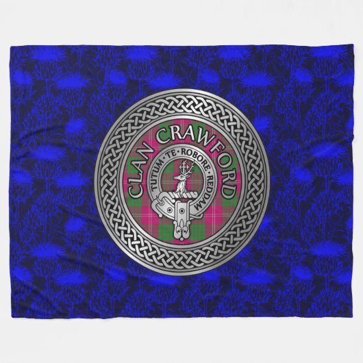 Clan Crawford Crest & Tartan Knot Fleece Deken (Voorkant (Horizontaal))