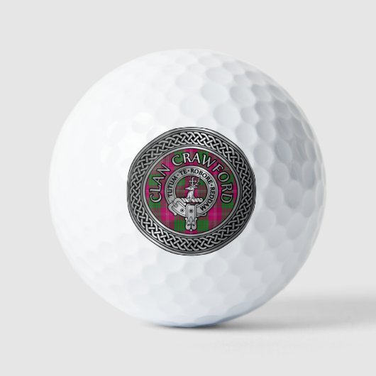 Clan Crawford Crest & Tartan Knot Golfballen (Voorkant)