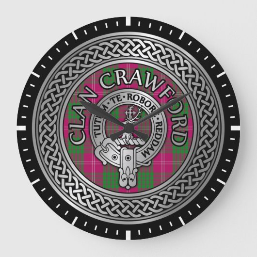 Clan Crawford Crest & Tartan Knot Grote Klok (Voorkant)