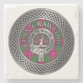 Clan Crawford Crest & Tartan Knot Stenen Onderzetter (Voorkant)