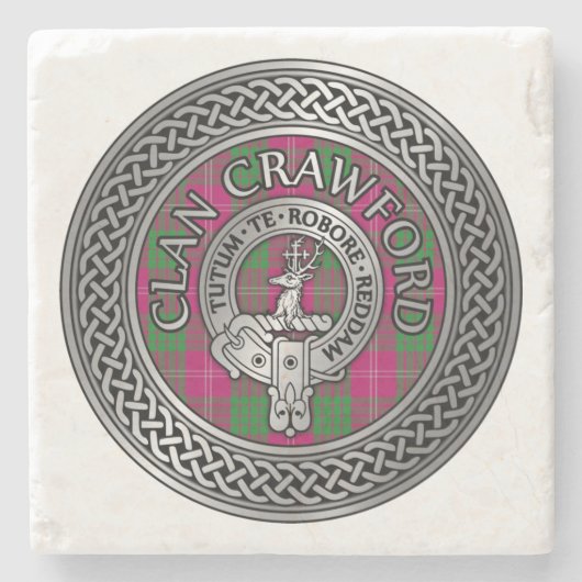 Clan Crawford Crest & Tartan Knot Stenen Onderzetter (Voorkant)