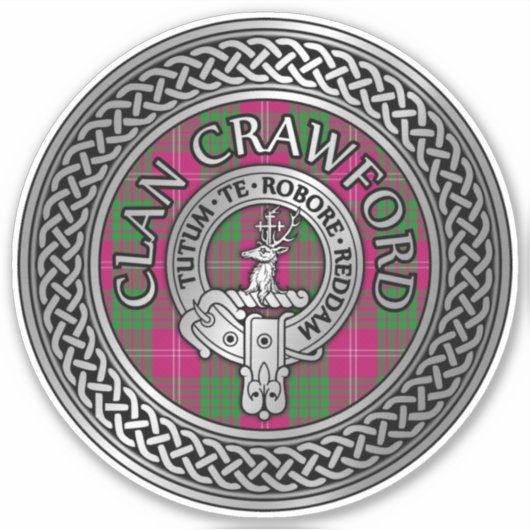 Clan Crawford Crest & Tartan Knot Sticker (Voorkant)