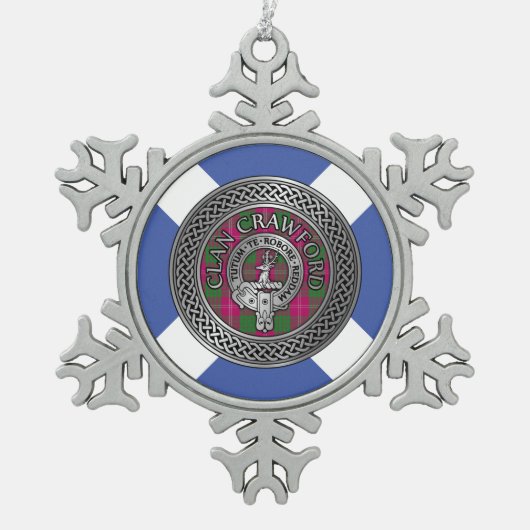 Clan Crawford Crest & Tartan Knot Tin Sneeuwvlok Ornament (Voorkant)