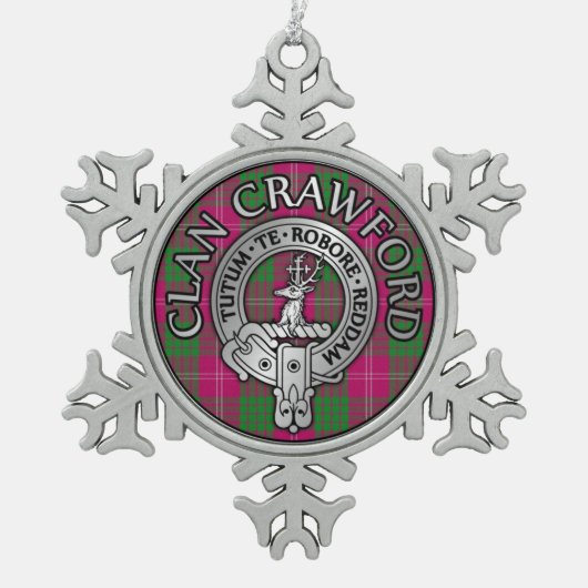 Clan Crawford Crest & Tartan Tin Sneeuwvlok Ornament (Voorkant)