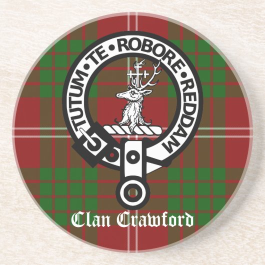 Clan Crawford Crest Tartan Zandsteen Onderzetter (Voorkant)