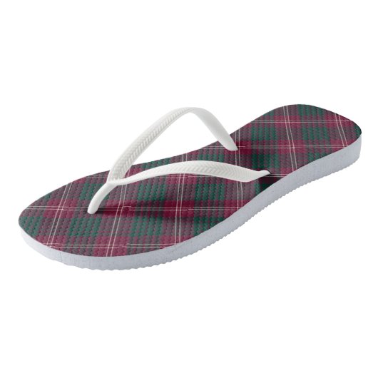 Clan Crawford Tartan Donkerrood en Groen Plaid Teenslippers (Schuin)