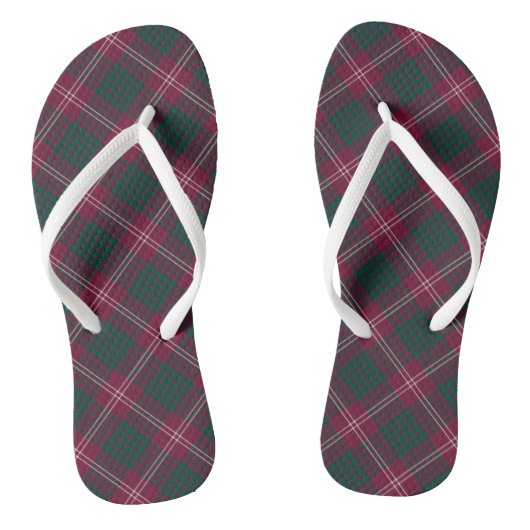 Clan Crawford Tartan Donkerrood en Groen Plaid Teenslippers (Voetbed)