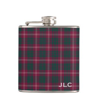 Clan Crawford Tartan Maroon Plaid Monogram Heupfles