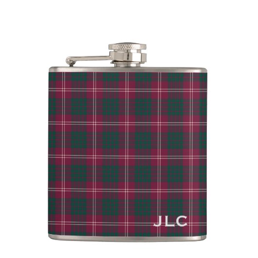 Clan Crawford Tartan Maroon Plaid Monogram Heupfles (Voorkant)