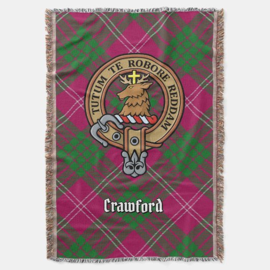 Clan Crawford Wapen over Tartan Deken (Voorkant Verticaal)