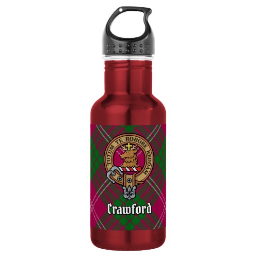 Clan Crawford Wapen over Tartan Waterfles (Voorkant)