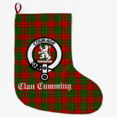 Clan Cumming Crest Badge and Tartan Personalized Grote Kerstsok (Voorkant)