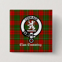 Clan Cumming Crest Badge en Tartan Vierkante Button 5,1 Cm