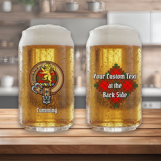 Clan Cumming Crest over Tartan Blikvorm Glas