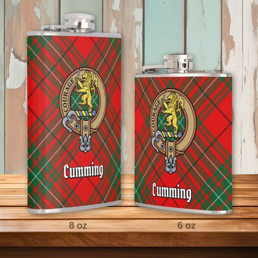 Clan Cumming Crest over Tartan Heupfles