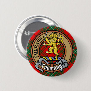 Clan Cumming Crest over Tartan Ronde Button 5,7 Cm