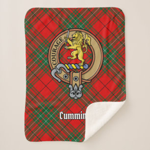 Clan Cumming Crest over Tartan Sherpa Deken