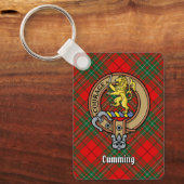 Clan Cumming Crest over Tartan Sleutelhanger (Voorkant)
