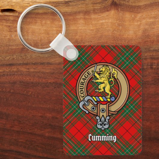 Clan Cumming Crest over Tartan Sleutelhanger (Voorkant)