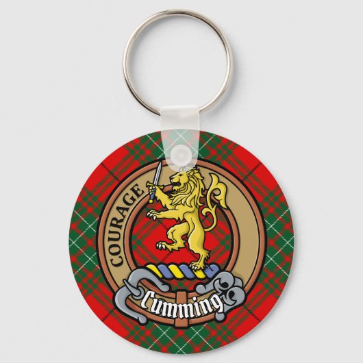 Clan Cumming Crest over Tartan Sleutelhanger (Voorkant)